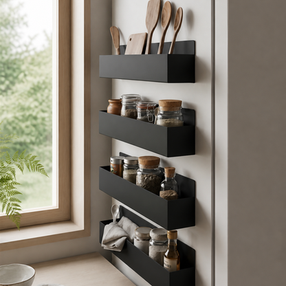 Magnetic Spice Rack – 4-Tier Refrigerator Shelf Organizer for Kitchen Storage