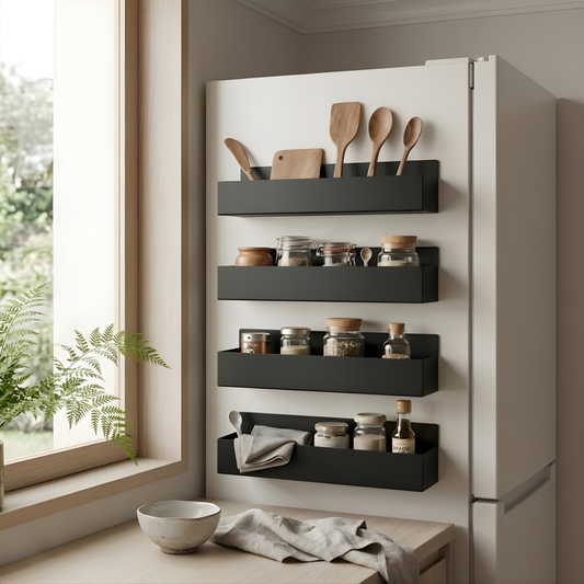 Magnetic Spice Rack – 4-Tier Refrigerator Shelf Organizer for Kitchen Storage